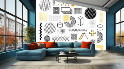 Geometric shape in vintage style. Bright color. Black abstract geometric background. Vector stock illustration. Wall mural