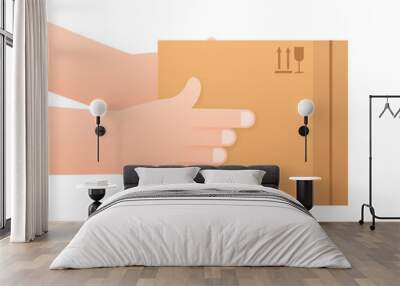 Hand holding package, box. Delivery and shipping concept. Vector stock illustration. Wall mural