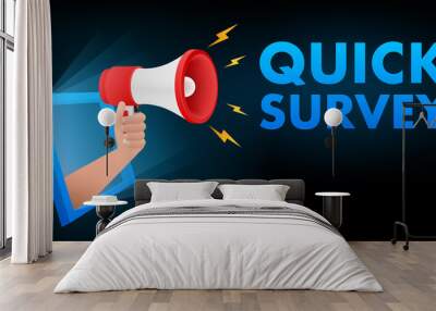 Megaphone label with quick survey. Megaphone banner. Web design. Vector stock illustration Wall mural