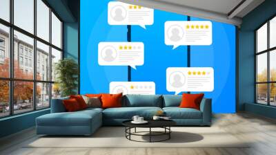 review rating bubble speeches on mobile phone illustration, flat style smartphone reviews stars with Wall mural