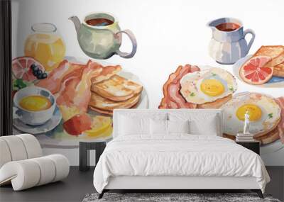 Watercolor english breakfast clipart for graphic resources Wall mural