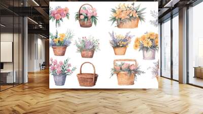 Watercolor flower basket clipart for graphic resources Wall mural