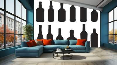 Alcohol bottles monochrome set silhouette Wall mural