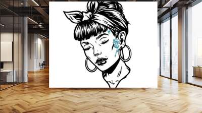 Attractive woman head with closed eyes Wall mural