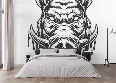 Boar head in black and white color style Wall mural