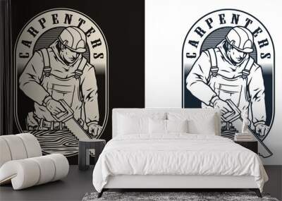 Carpenter in uniform monochrome emblem Wall mural