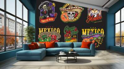 Colorful badges with musical instruments Wall mural