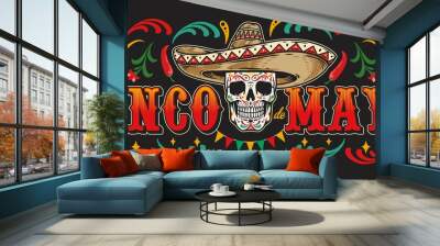 Colorful banner design with calavera skull Wall mural