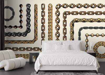 Colorful collection of chain pattern brushes Wall mural