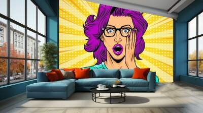 Comic surprised attractive girl Wall mural