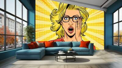 Comic surprised young woman concept Wall mural