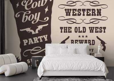 Cowboy party vintage sticker monochrome Wall mural