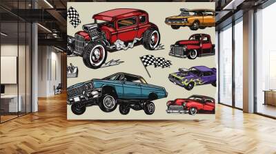 Custom cars colorful vintage composition Wall mural