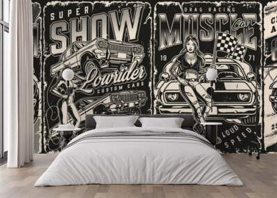 Custom cars vintage monochrome posters Wall mural