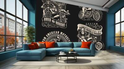 Custom motorcycle vintage monochrome labels Wall mural