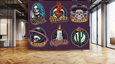 Dia De Los Muertos vintage emblems Wall mural