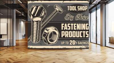 Fasteners monochrome poster with inscription Wall mural