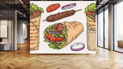 Gyros kebab set logotypes colorful Wall mural