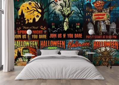 Halloween party colorful vintage posters Wall mural