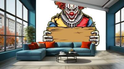 Halloween scary clown with wooden plank Wall mural