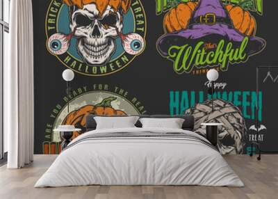 Halloween set posters colorful vintage Wall mural