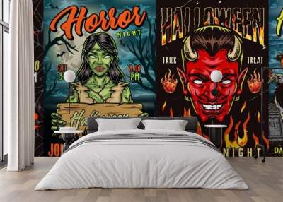 Halloween vintage colorful posters Wall mural