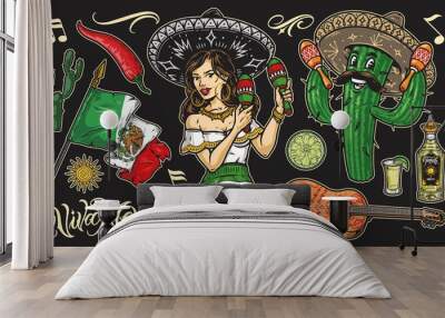 Mexican traditional characters and symbols Wall mural