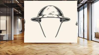 Military helmets set vintage monochrome Wall mural