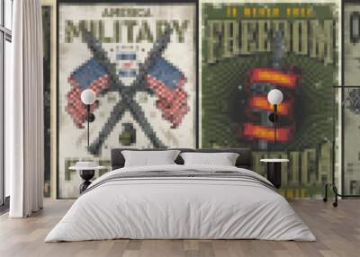 Military set vintage colorful posters Wall mural