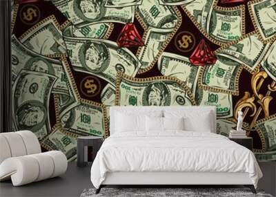 Money vintage colorful seamless pattern Wall mural