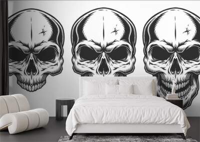 Monochrome illustration of skull. On white background Wall mural