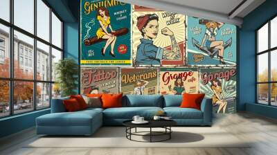 Pin up colorful posters set Wall mural