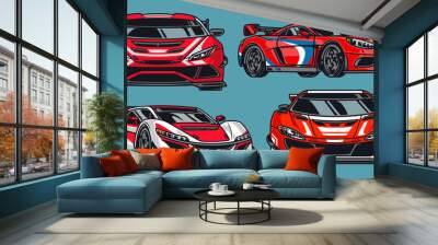 Racing automobiles colorful set emblems Wall mural