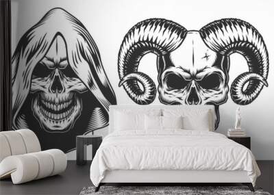 Set of demons skull with horns Wall mural