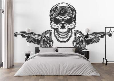 Skull in bandana and polishing machines Wall mural