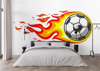 Soccer ball in burning fire flames Wall mural