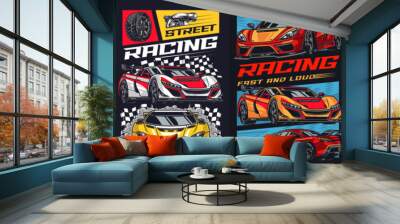 Street racing set stickers colorful Wall mural