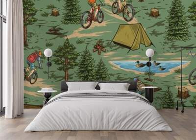 Summer camping vintage seamless pattern Wall mural