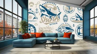 Underwater world logotypes set colorful Wall mural