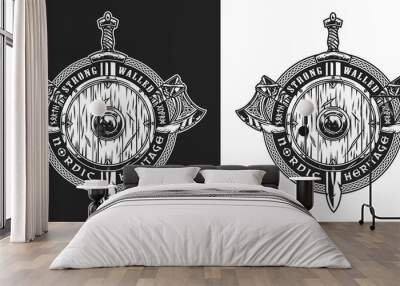 Viking vintage monochrome emblem Wall mural