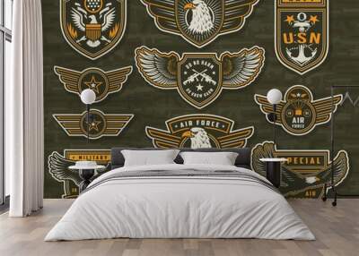 Vintage armed forces insignias and badges Wall mural