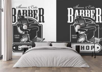 Vintage barbershop badge Wall mural