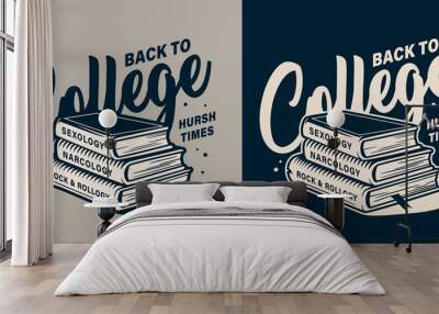 Vintage college monochrome print Wall mural