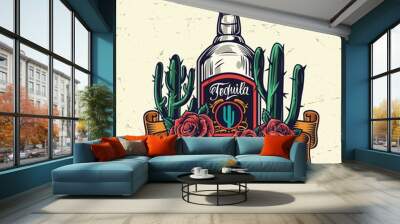 Vintage mexican colorful template Wall mural