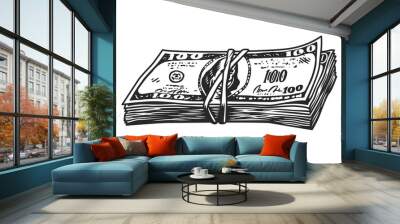 Vintage money stack concept Wall mural