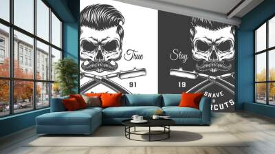 Vintage monochrome barbershop label Wall mural