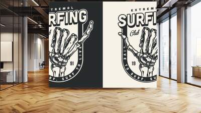 Vintage monochrome surfing label Wall mural