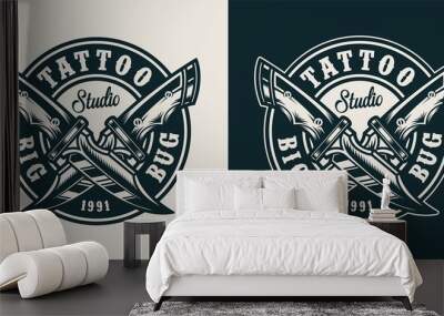 Vintage monochrome tattoo studio round badge Wall mural