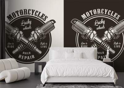 Vintage motorcycle repair shop round logo Wall mural