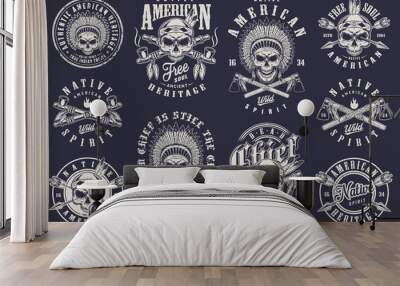 Vintage native american logos collection Wall mural